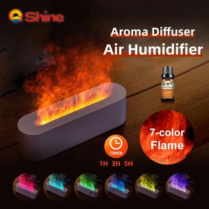 Flame Arom Diffuser Air Firidifier Ultrasonic Cool Mist Maker Fogger LED Essential Oil Diffuser 7-Color Flame Fuktare 240517