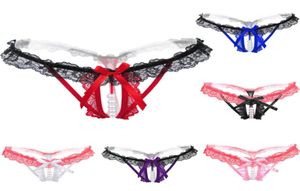 Damen sexy Spitzenperlen Bogenknoten Slips Knickers Höschen Unterwäsche hohl