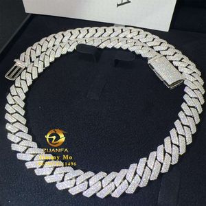 Fashion Man Hip Hop Jewelry Sterling Sier 14mm 3Rows Iced Out VVS1 Moissanite Diamond Miami Cuban Link Chain Armband Set