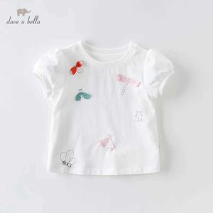 T-shirts Dave Bella Summer Baby Girls Bow Cartoon T-shirt Childrens Short sleeved Top Cute Baby stroller Childrens Fashion T-shirt J240518