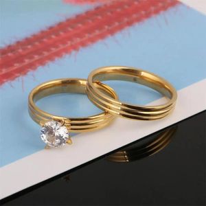 Ringos de cluster aço inoxidável cor de ouro da moda para mulheres círculos jóias de anel de casamento de moda