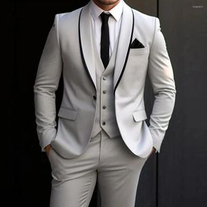 Erkekler Gri İş Erkekler Siyah Yakıt Tek Kelime Beyaz Blazer Ismarlama Damat Düğün Smokin 3 Parça Adam Giyim Kostümü Homme