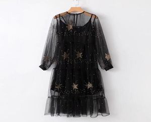 The new European and American vintage fashion women039s dress twopiece set of pentagram star embroidered dress 1084270