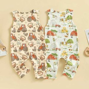 Jumpsuits Infant Baby Clothing Boys Girls Summer Tank Rompers Cartoon Animal Print Sleeveless Jumpsuits Newborn Overalls Y2405207ZIC