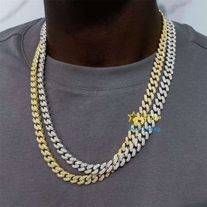Hip hop takı altın kaplama sier 2 sıralar 10mm moissanit elmas buzlu Miami Küba Bağlantı Zinciri Kolye Erkekler