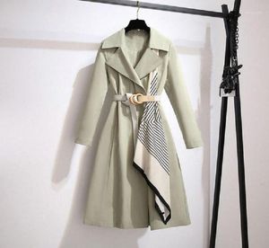 Women039s Trench Coats AIRGRACIAS Winter Woman 2021 Unique Silk Scarf Design With Belt Chic Coat Casual Light Green Temperament1084983