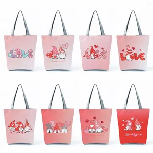 Drawstring Cute Elf Print Women Shoulder Bags Casual LOVE Valentine's Day Gnome Handbags Foldable High Capacity Custom Pattern Shopping Bag
