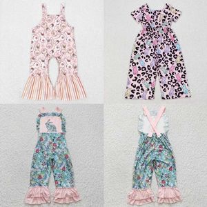 Jumpsuits Wholesale baby girl rabbit jumpsuit childrens Easter flower one piece childrens pants baby wrap leopard print jumpsuit Y2405205BG7