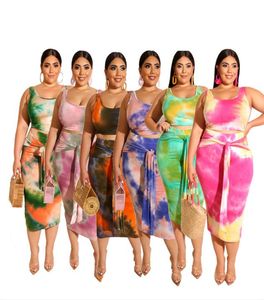 Plus Size XL5XL Women Tie Dye 2 Piece Dress Sexy Spaghetti Strap Tank Topmaxi Skirts Summer Bandage Dresses Sets Clubwear 53892319058