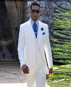 Italian Luxury BeigeWhite Mens Suit Jacket Pants Formal Dress Men Suit Set men wedding suit for men groom tuxedos suits 20186200487