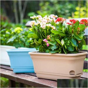 Plantadores vasos florestas de grande capacidade Plantas de plástico retangular recipiente para varanda de varanda de família Flores Flores de jardim Drop D Dhfhx