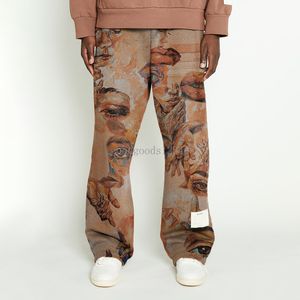Мужские брюки брюки с графическим трендом печатать среду талию свободные повседневные мужчины большой смешной коричневый хип-хоп