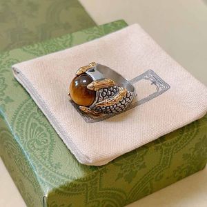 Designer smycken vintage ring natursten tiger öga för kvinnor lyx varumärke alla hjärtans dag gåva med låda