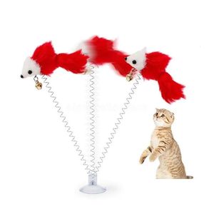 Cat Toys Funny Swing Spring Möss med Suction Cup Furry Colorf Feather Tails Mouse Toy For Cats Small Cute Pet GC0825 MM Drop Deliver DHMZS