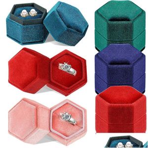 Caixas de jóias Caixa de anel Veet Hexágono com tampa destacável Exibição de tampa de tampa Proposta de armazenamento de armazenamento Pacote de presente de casamento D DHCAT