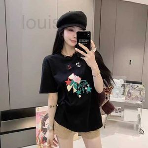 Women's T-shirt Designer Brand 24 Summer New Letter Double Table Short Sleeved Yarn Silk 3d Flower Upper Body Level Qi Slimming Two Colors US5R