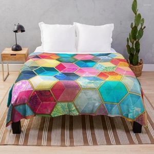 Blankets Crystal Bohemian Honeycomb Cubes - Colorful Hexagon Pattern Throw Blanket Crochet