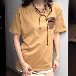 Women's T-shirt Designer Brand 24 Summer New Product Age Reducing Academy Style Contrast Letter Patch Pocket Sports Necklace with Short Sleeve P75W