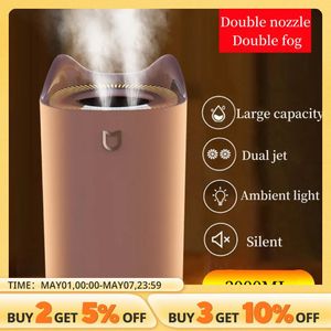 3000 ml Dual Jet Air Air Humidifier Stor kapacitet Atomizer Ultrasonic Arom Diffuser Cool Mist Maker Air Humificador Purifier 240508