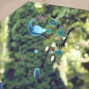 装飾的な置物メタルウィンドチャイムピーコックペンダントガーデン装飾ガラス塗装装飾ベル