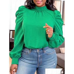 Women'S Blouses Shirts Womens Women Casual Solid Color Puff Sleeve Lace-Up Chiffon Plover Blouse Drop Delivery Apparel Clothing Dh1Wa