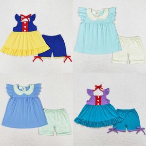 Roupas conjuntos de roupas designer infantil garotas azul amarelo lutas de túnica túnica de túnica de verão roupas de bebê boutique infantil