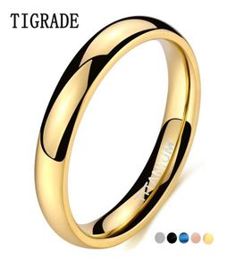 Wedding Rings Tigrade 4mm Polished Gold Ring For Men Women Black Blue Silver Color Band Titanium Unisex Size155731463