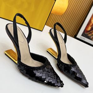 Designer sandali sandali di paillettes sandali donne tacchi irregolari scarpe tallone a cuneo casual punta a punta sandalo sandalo autentico in pelle tacchi tacchi tassi
