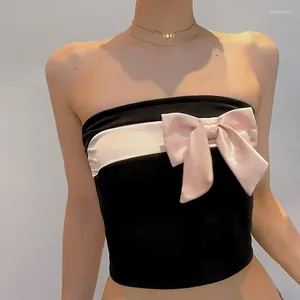 Women's Tanks Tube Top Fashion Blouse 2024 Spring Black Corset Pink Bow Gyaru Cute Sexy Off Shoulder Sleeveless Tight Crop Tank Tops