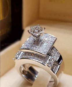 Luksusowy zestaw dużych pierścień moda 925 srebrna miłość nośna obietnica zaręczynowy pierścionek diamentowy vintage dla kobiet mężczyzn