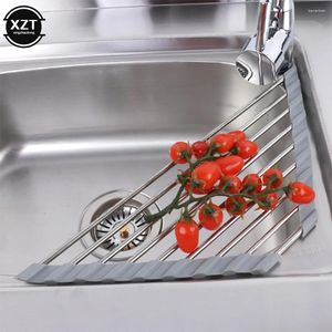 Kitchen Storage Stainless Steel Triangle Drain Drying Rack For Sink Corner Foldable Roll Up Sponge Holder Dish Drainer Shelf Organizer