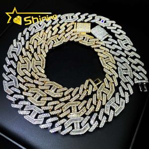 Iced Out Diamond 15mm Chain Link Sier Moissanite Hip Hop Men kubansk halsband och armband