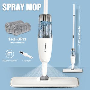 DARIS Spray Floor Cleaning Mop 500ML Wide Range Fanshaped Mist Reusable Microfibers Pads 360° Flat For Tile Wooden 240510