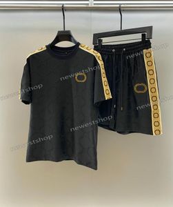 Summer Designer Mens Tracksuits Double Letter Print T Shirts Luxury Side Webbing sportdräkter Casual Cotton Men Shorts and T Shirt Set xxxl