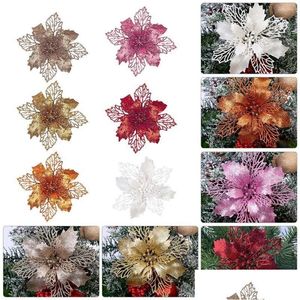 Dekorativa blommor kransar ups 10st julgran girland glitter ihåliga konstgjorda blommor prydnader hänge diy krans bröllop dr dho6v