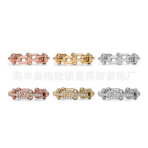 Designer New Brand 925 Sterling Silver U-shaped Chain Gold Plated Ring Fashion Diamond Set Rose Female Gift