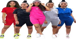 Sommer -Tracksuiten Frauen Jogger Anzüge Kurzarm Tshirtsshort Hosen mit zwei Teilen Set Plus Size 2xl Outfits Casual Sportswe5879327