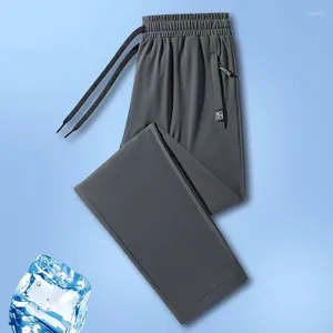 Calça masculina verão de alta qualidade de seda de seda casual negócio dois pacote ultra fino que absorve o suor de secagem rápida perna reta