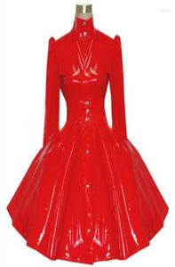 Sıradan Elbiseler Seksi Parlak Pvc Beltlenk Lolita Elbise Kadınlar Uzun Kollu Düğme Bodycon Mini Gotik Küpe İnce Patent Deri CO1904907
