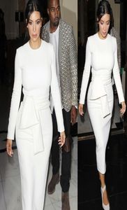 Kvinnor vit kontorsklänning långärmad främre slips bodycon långärmad klänning mode gata style klänningar mt13973804467