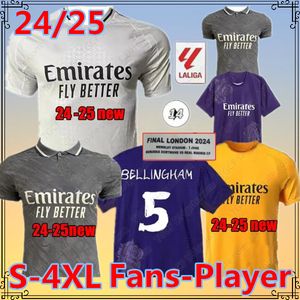 S-4XL 24 25 Bellingham Vini Jr Reals Madrids Futbol Formaları Mbappe 2024 2025 Futbol Gömlek Ev Uzak Üçüncü Y3 Mor Camavinga Rodrygo Modric Camisetas Çocuk Kiti 8888