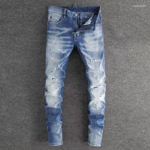 Men's Jeans High Street Fashion Elastic Tight Retro Blue Split Designer Hip Hop Brand Pants