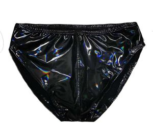 Sexy Men039s Black PVC Leather Underwear Mini Briefs Male Elastic Underpants Gay Lingerie Calzoncillos Plus Size XXXXL5251137