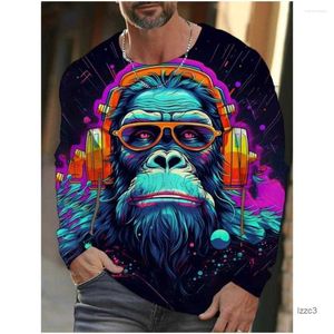 Męskie koszulki Koszula Hip Hop Monkey T-shirt Mężczyzn Długie rękaw 3D Printed Pullover Tshirt Owwony odzież O Neck Tee Top W0OP