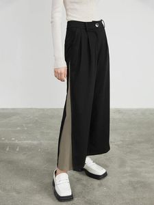 Spodnie damskie Dodc swobodny 2024 wiosna i jesienne luźne design sens contrast kolor szwy czarny szerokie nogawki