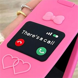 Partihandel ny rosa girly foldble makeup spegel det finns ett samtal mobiltelefon design söta fall för iphone 15 pro max