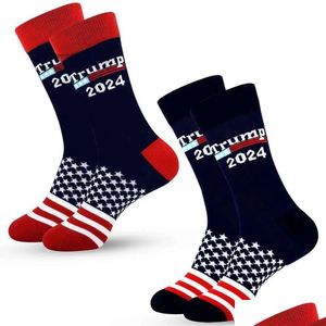 Favor de festa 2024 Presidente Maga Trump Letra meias listradas Estrelas da bandeira dos EUA Sport Socks HJ5.16 Drop Delivery Home Garden Festive Supp Dht3b