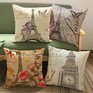 Подушка винтажный плакат Paris Eiffel Tower London Big Ben Arch of Office Cover Home Decorative Throw Covers