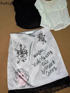Spódnice Drukuj streetwearu Kobiety Chic Graffiti Cute Jupe Patchwork Lace Bodycon Mini Japońska Saia 2024 Faldas Mujer de Moda