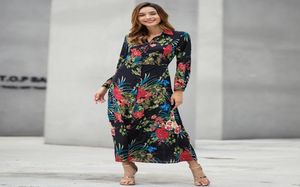 Kvinnor Maxi Long Dress Vneck Floral Print Ethnic Vintage Long Dresses Cardigan Dress with Button 2019 Summer Beach Long Dress BOHE9776088